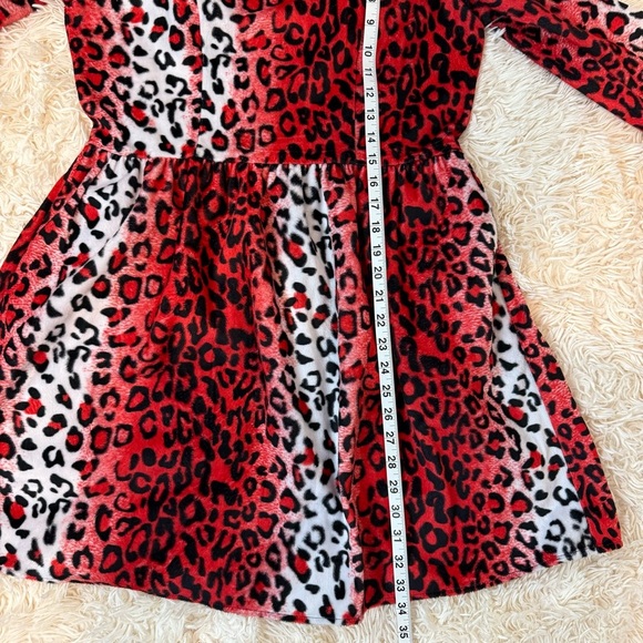 BATSHEVA RUFFLED LEOPARD PRINT VELVET DRESS RED WHITE LONG SLEEVE SZ 8 POCKETS - Picture 8 of 9
